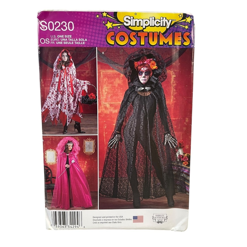 Simplicity Sewing Pattern S0230 Misses OS Pink Black Fantasy Hooded Cape Costume